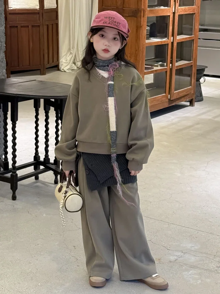

Girls' Autumn Faionable Long Sve Sweatirt Set Casual Forest System Children's Clothing Cotton Blend Fabric Kids Outfit