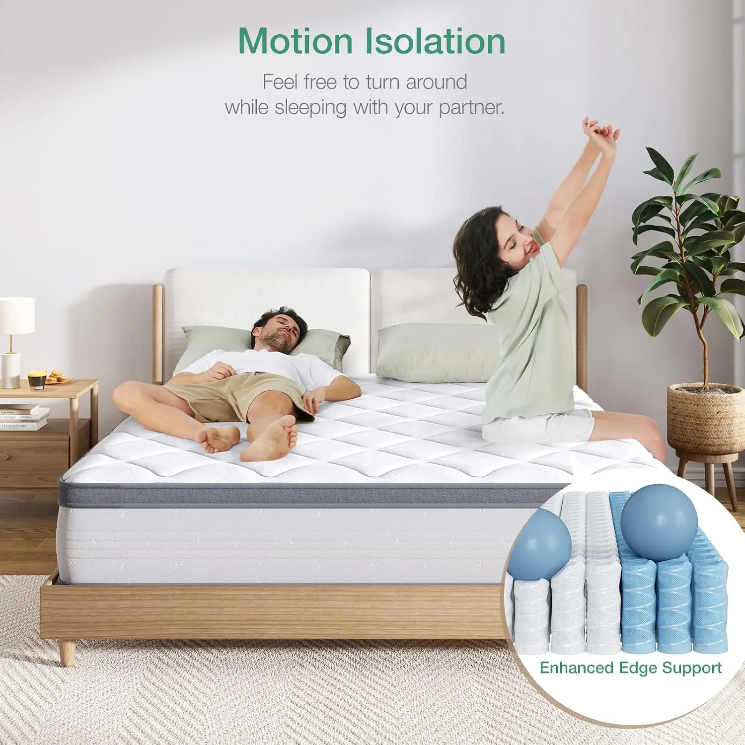 Queen Size 12 Inch Hybrid Mattress with Comfort Foam and Innerspring Pillow, Paired with 14 Inch Metal Platform Queen Bed Frame with Under-Bed Storage Space - view 5