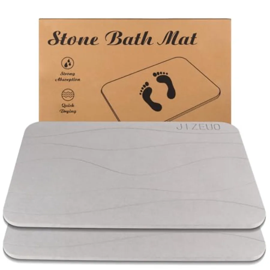 

Large Diatomaceous Earth Bath Mat Non-Slip Super Absorbent Quick Drying Bathroom Floor Mat 2 Pack 23.62x15.35 Inches Light Grey