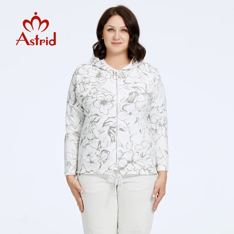 Astrid Women\'s Jacket Oversized Thin Windproof Coat Fashion Flower Print Trends Female Windbreaker with Zipper Hooded Streetwear