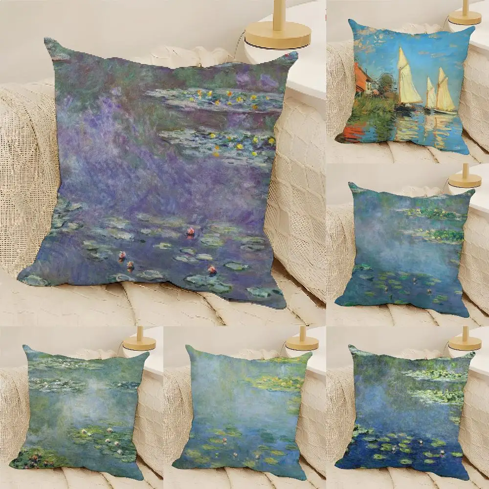 Art style C-claude M-monet Pillow Case Natural Linen Double-Sided Printing Sofa Home Decor Cushion Cover