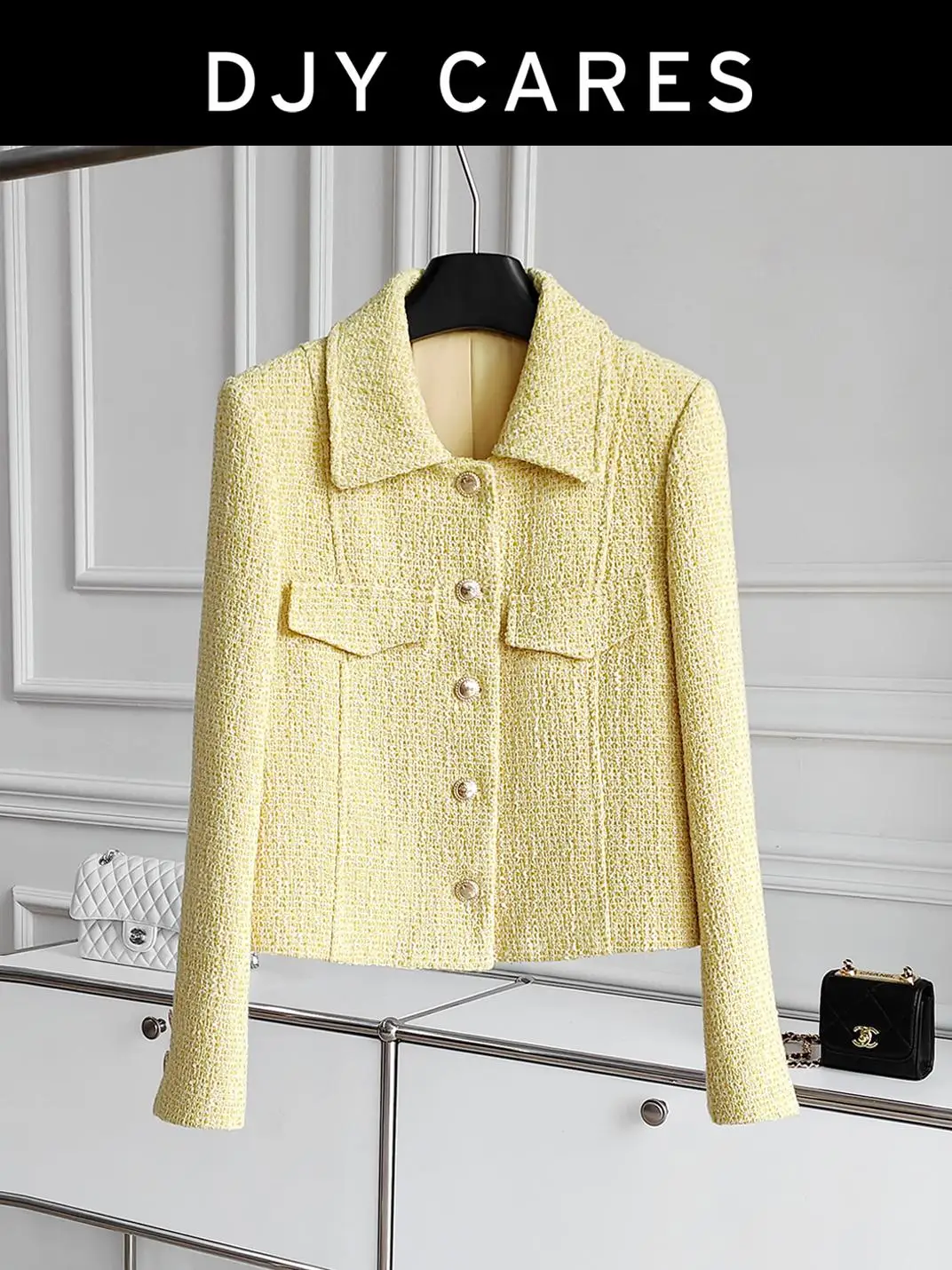 

New Coarse woolen soft jasmine yellow simple temperament jacket versatile top big size