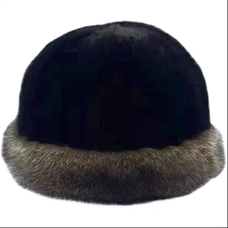 Hat Winter Women's Fashion Real Mink Fur Hat Bucket Cap Firsherman's Bucket Hats with Genuine Raccoon Fur Hat Trim