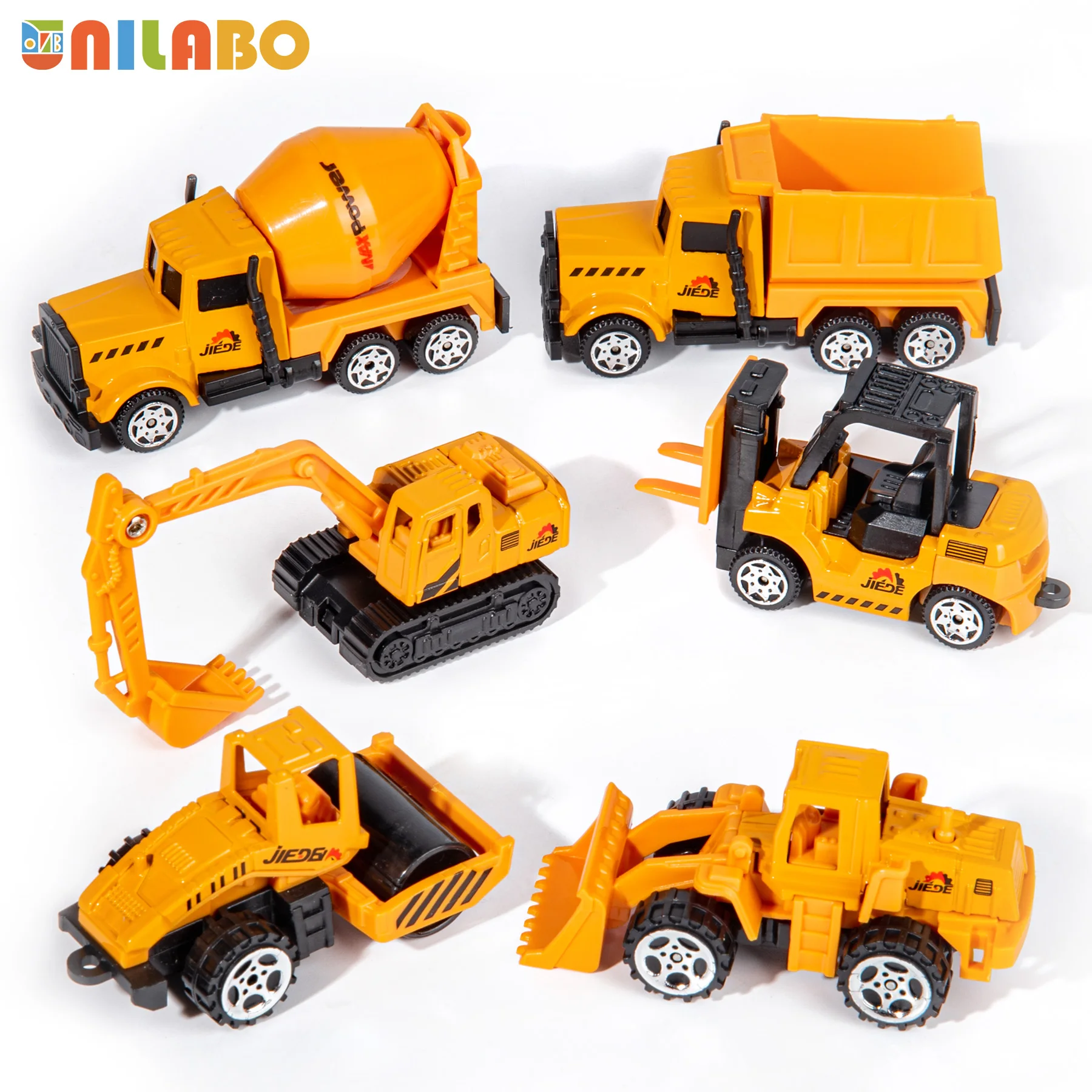 Unilabo 6PCS Alloy Small Construction Vehicles, Die Cast Mini Truck Toys, Bulldozers Excavator Cement Dump Toys, Birthday Gifts