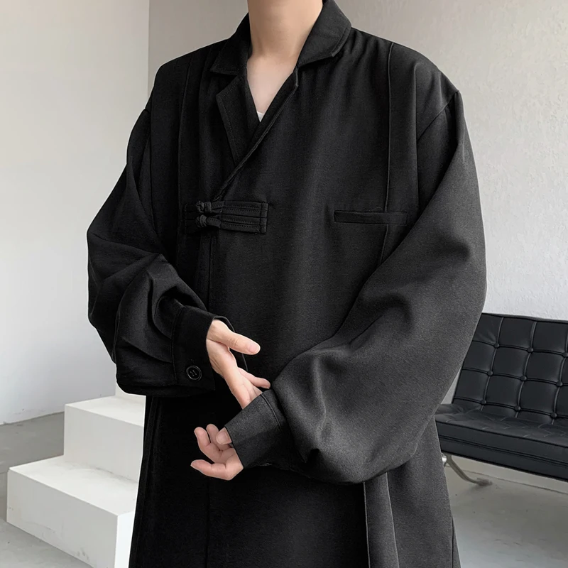 

New Chinese Sle Men's irt k Series Slant Lapel Long Sve Button up Casual Loose Fit Spring Faion Youth ular