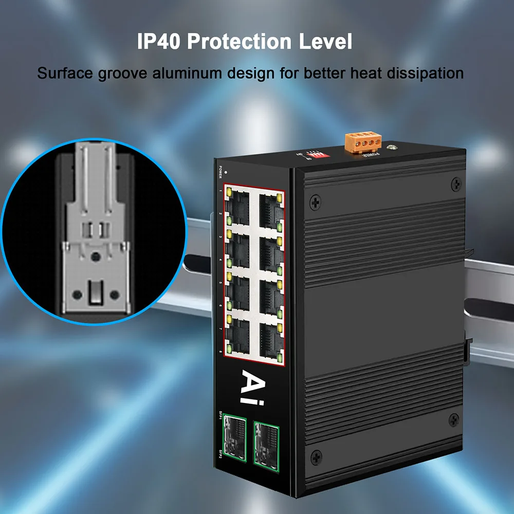 Industrial Ethernet Switch Gigabit POE Industrial Switch Network 6/10 Port 10/100/1000Base-T DIN IP40 Outdoor Network Switch