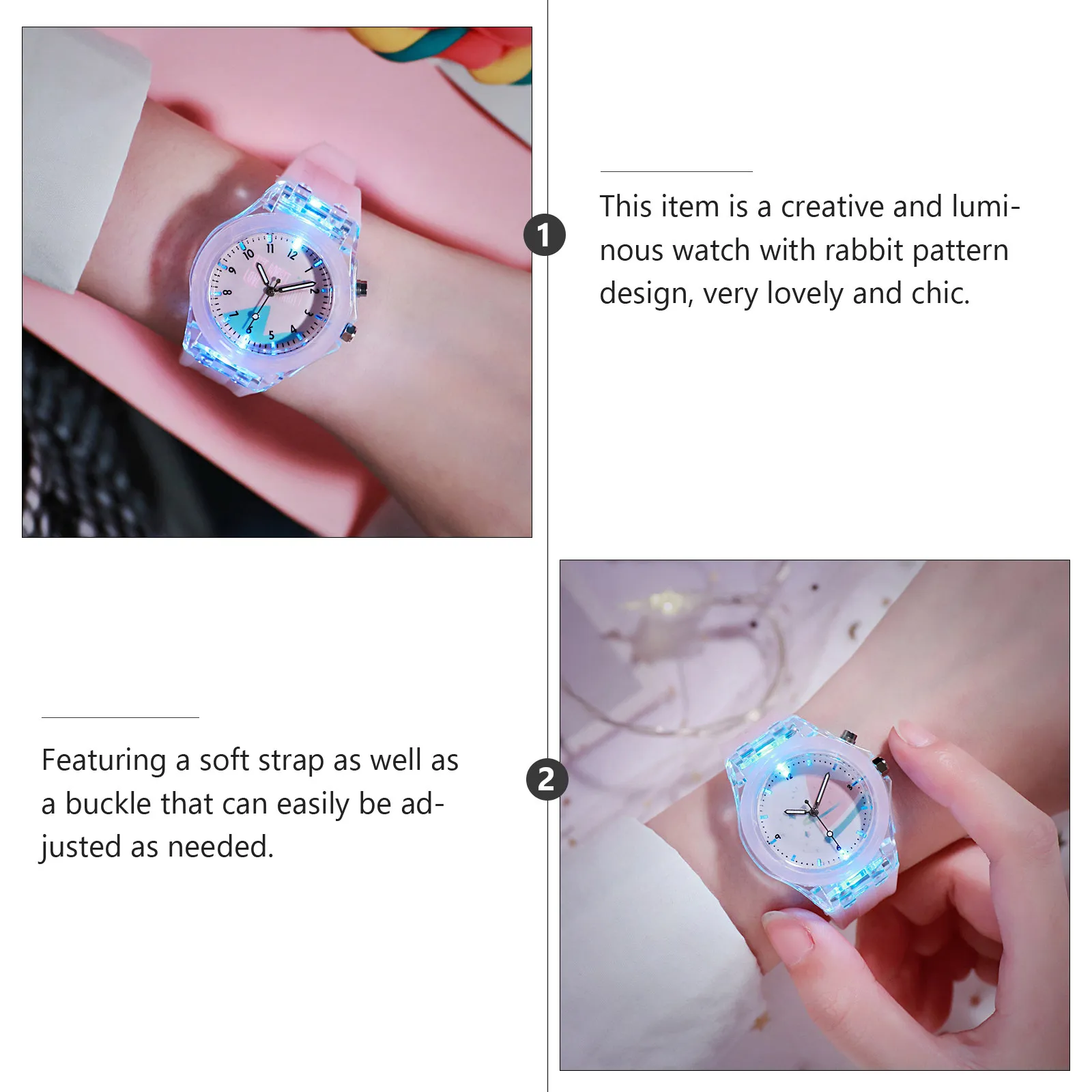 Cute Rabbit Pattern Luminous Watch Cartoon Silicone Comfortable Adjustable Strap Ideal Birthday Christmas Gift