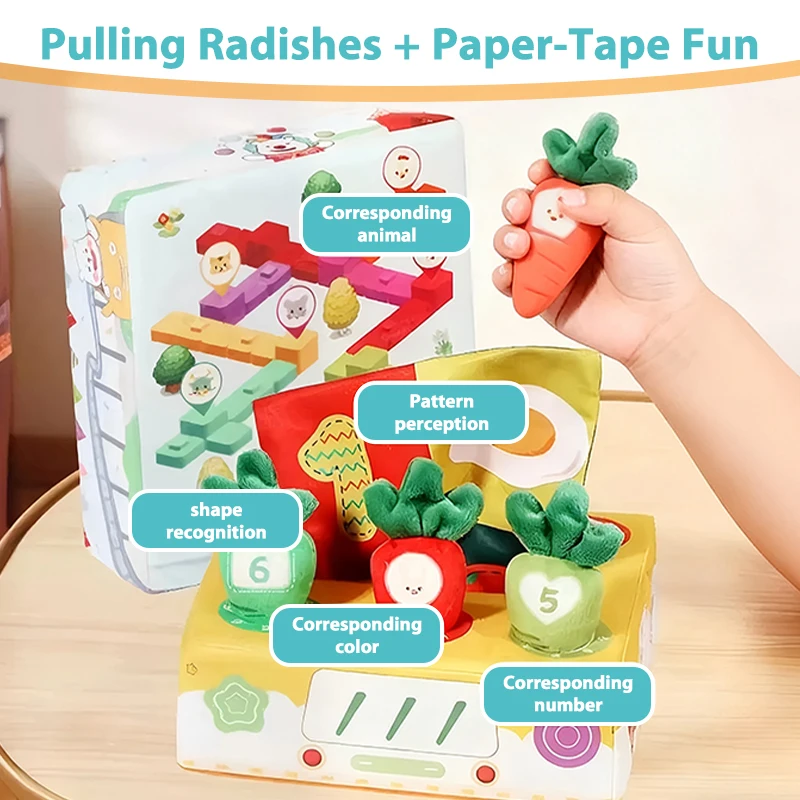 Baby Tissue Cartoon Soft Box Toy Tear-resistant Pattern Pulling Carrots Stuffed Toys Non-Fading Fine Motor Skills Cloth Book