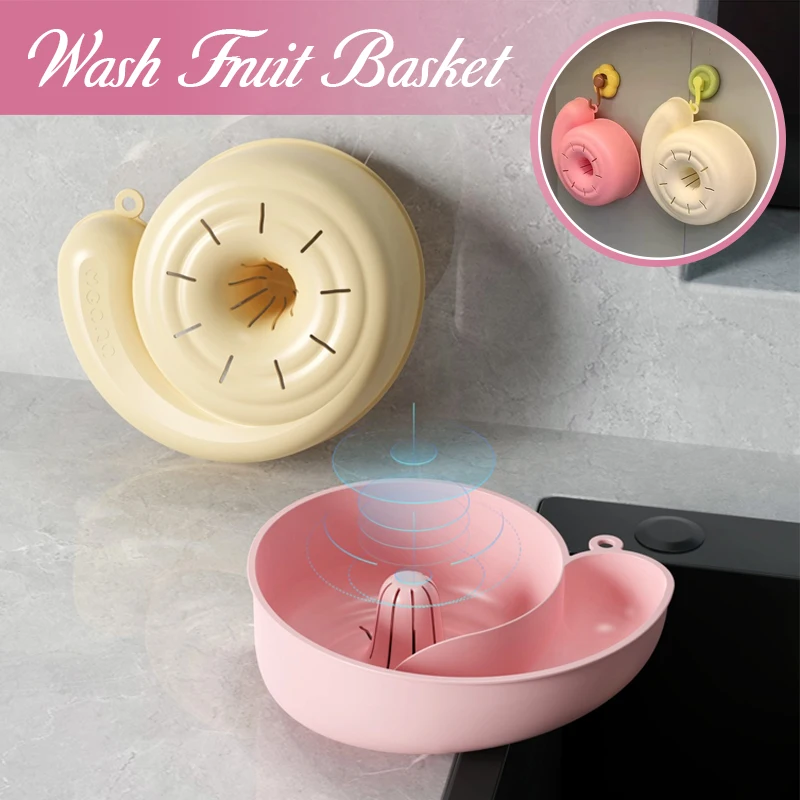 

2-In-1 Snail Shape Drain Automatic Cleaning Basket Fruit Plate Filter Household Food Grade Fruit Washing Kitchens Accessories
