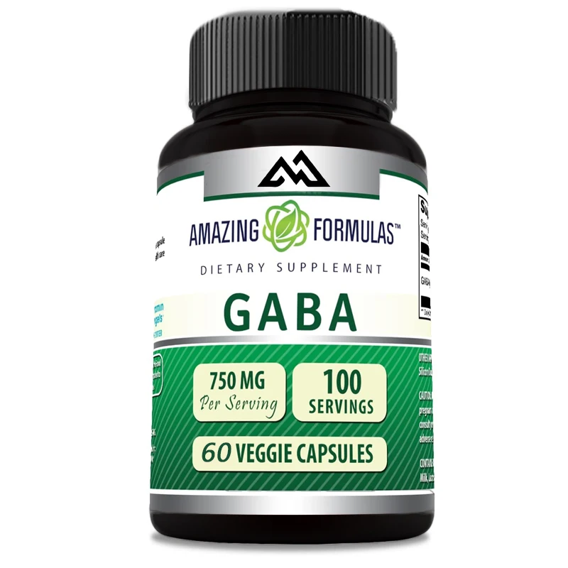 Increíble fórmula GABA 750mg por servicio, suplemento de 60 cápsulas, no GMO, sin necesidad de cloro