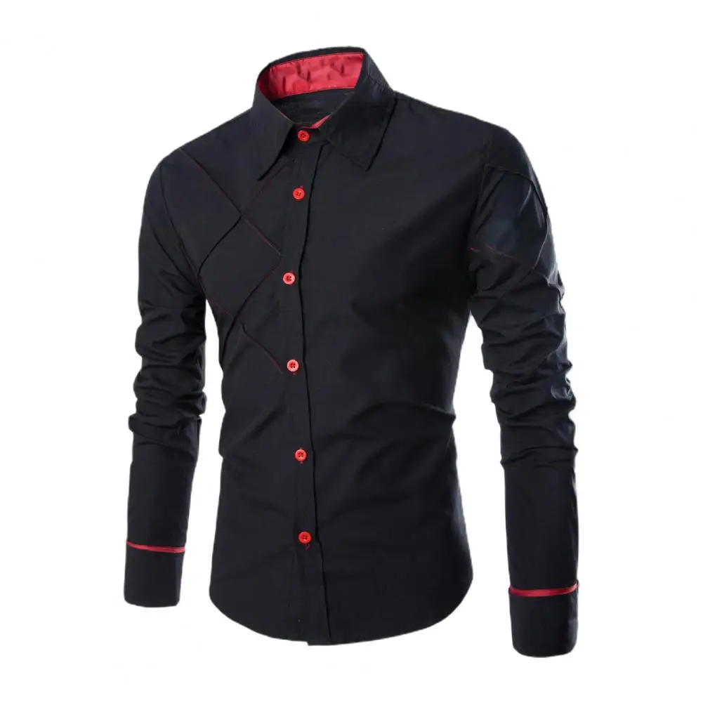 Men's Business Shirts Autumn Long Sleeve Business Casual Shirt Line Plaid Contrast Color Social Shirt Slim-fit Formal Shirts