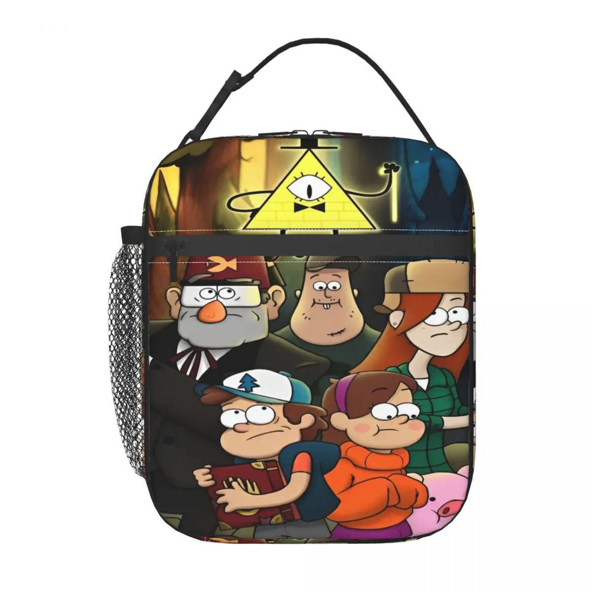 Gravity Falls Lunch Bag Character School Lunch Box For Women Funny Print Thermal Tote Handbags Oxford Portable Zipper Cooler Bag