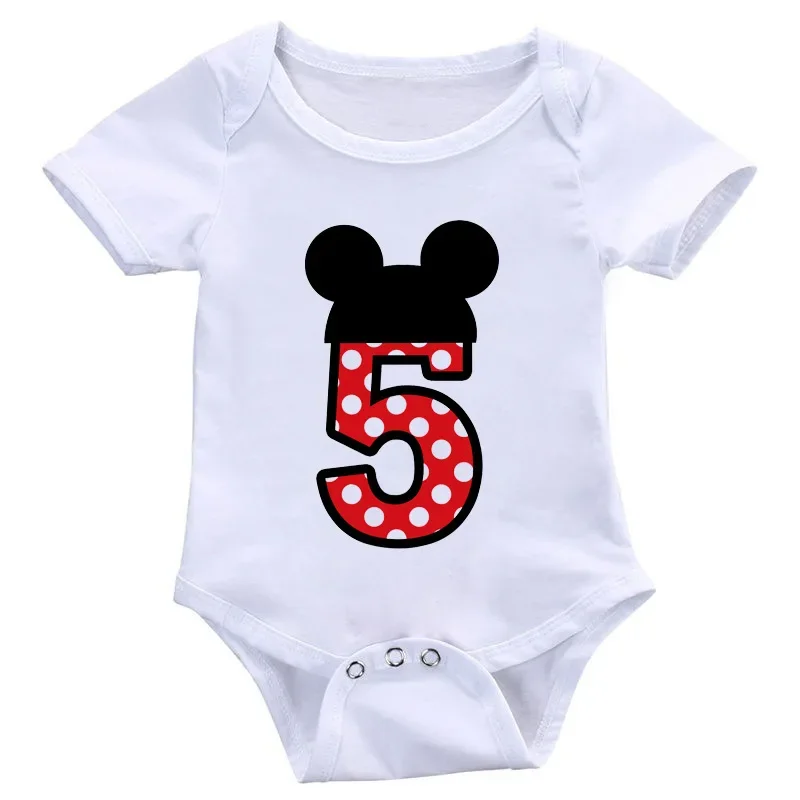 Letter Bow Cute Mickey Minnie Number 1-9 Print Baby Boy Girl Clothes Children Funny Rompers Infant Jumpsuit Ropa Bebe Playsuit