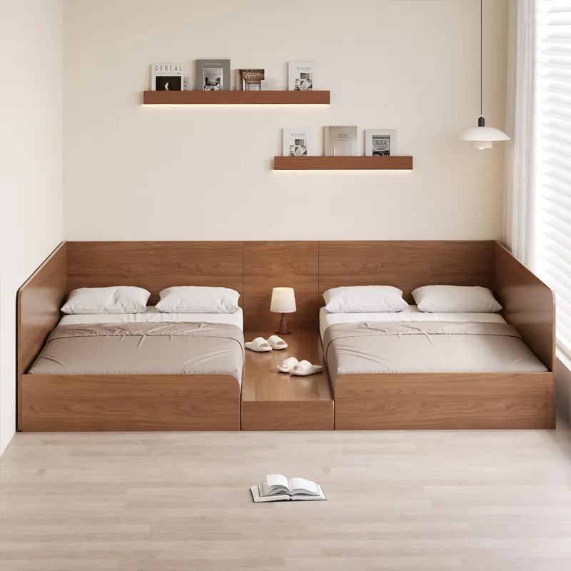 

Bed Solid wood tatami family of four widened floor floor bed
