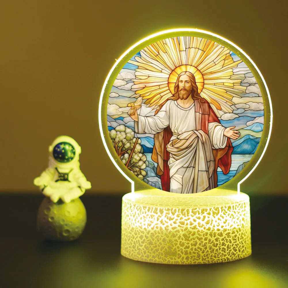 1pc Jesus Night Light 3D With Black Base For Bedroom Decor Led Color Changing