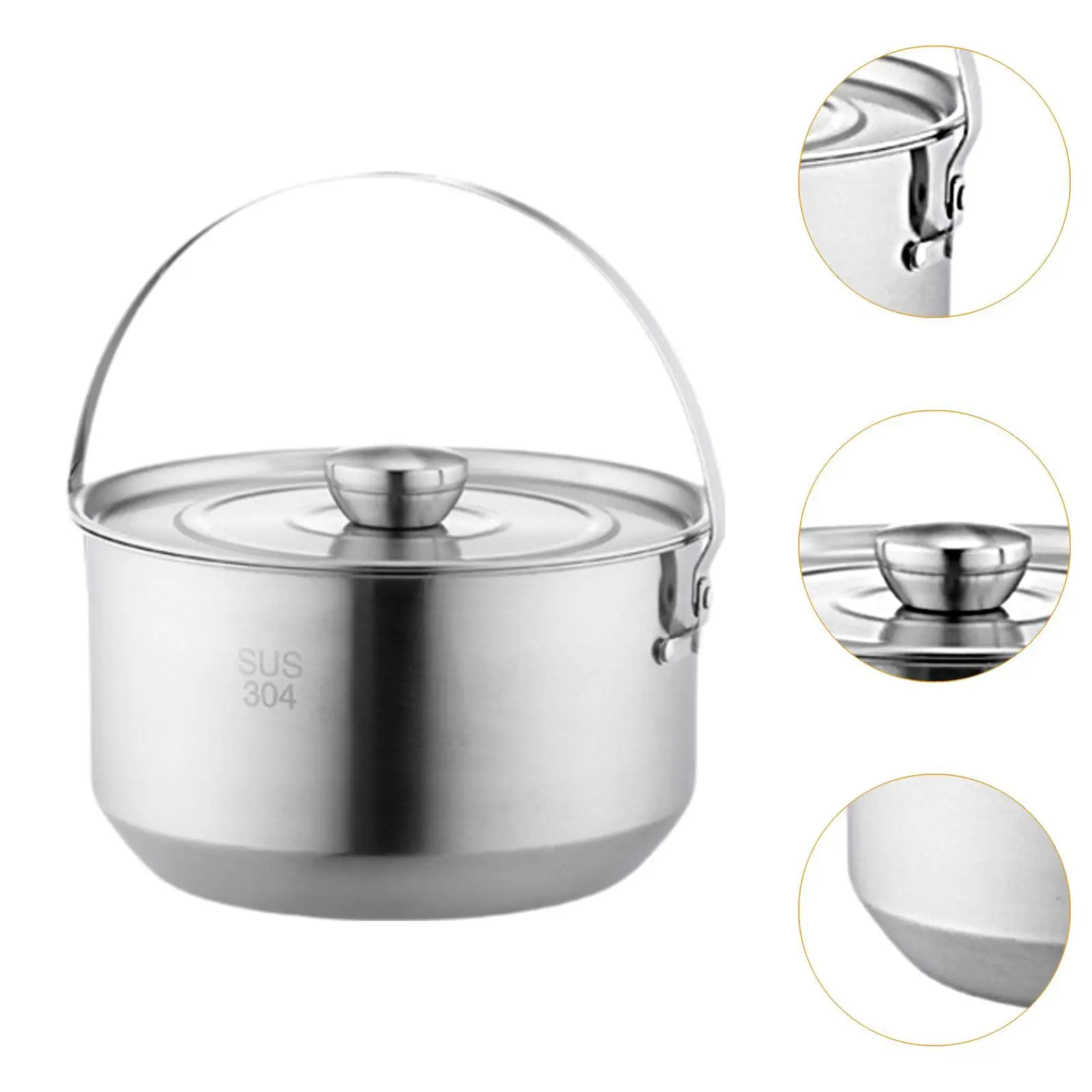 Portable Camping Hanging Pot 4.5L Large Capacity Aluminum Soup Pot with Lid Stockpot Cookware for Outdoor Backpacking Fishing