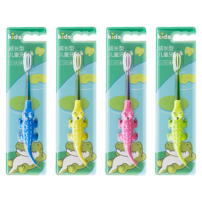4Pcs Kids Toothbrush Soft Bristle Toothbrush Cute Cartoon Crocodile Handle Brush Oral Care Cleaning Brush for Kids