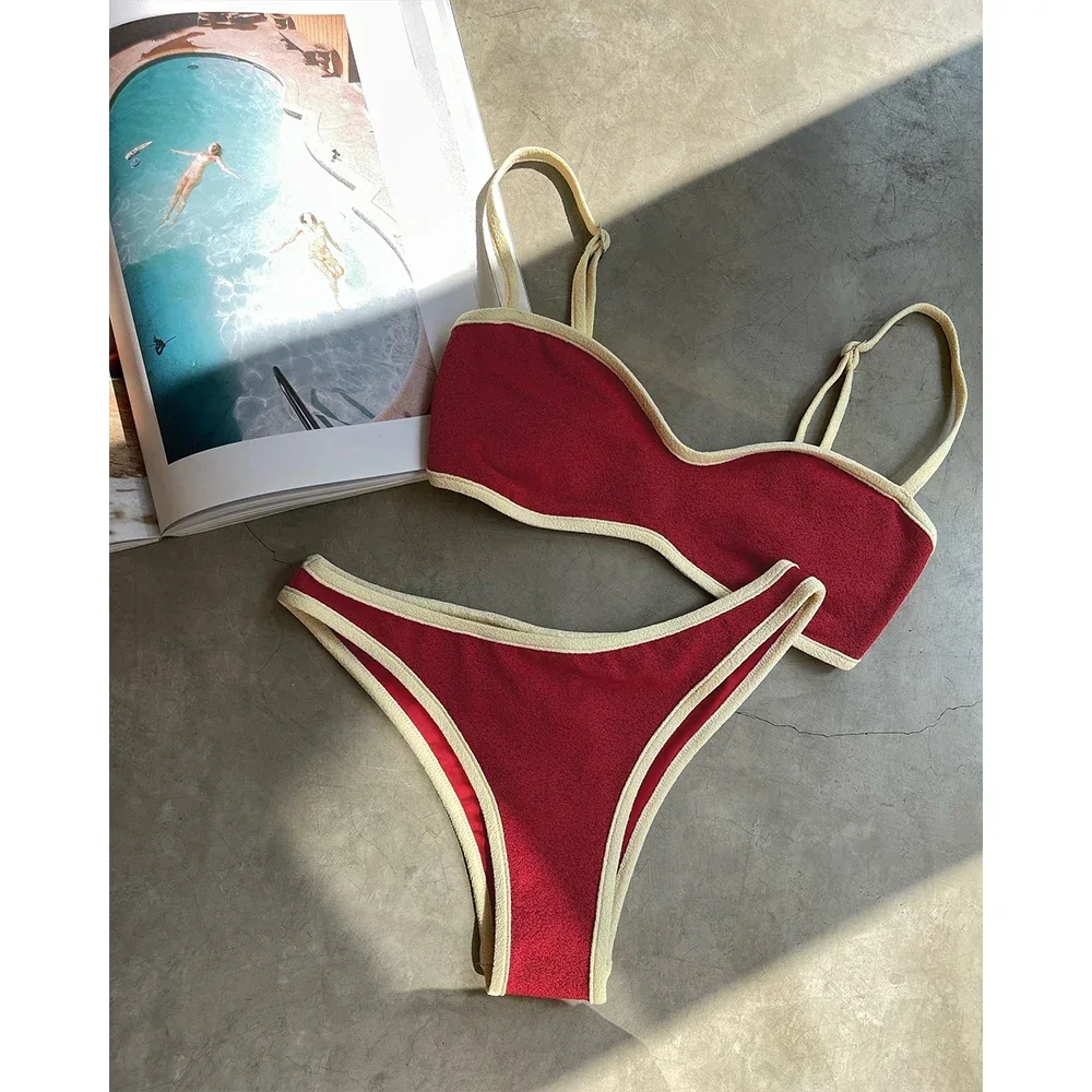 

Микро-бикини с эффектом пуш-ап, женские купальники, 2025 г., сексуальный купальник, бразильский комплект бикини, розовый бикини, лоскутный купальник, бандо, пляжная одежда