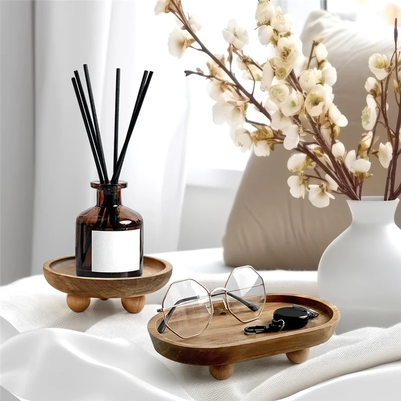 Practical-Wooden Tray Cake Dessert Plate Restaurant Home Wooden Tray Aromatherapy Ornaments Tray Vase Decoration