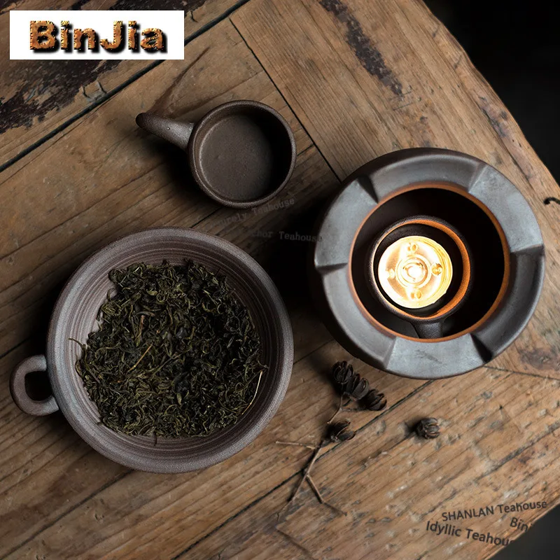 Gilt Silver Coarse Pottery Tea Roaster Tea Warmer Holder Alcohol Burner Stove Kettle Stand Boiling Water Carbon Furnace Teaset