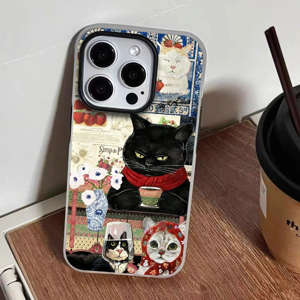 für iPhone 17 16 14 15 11 12 13 Pro Max 8 15 16 Plus 17 Air Hüllen Retro Katzen-Collage Niedliche Handyhülle Stoßfeste Silikonhülle – Detail 6