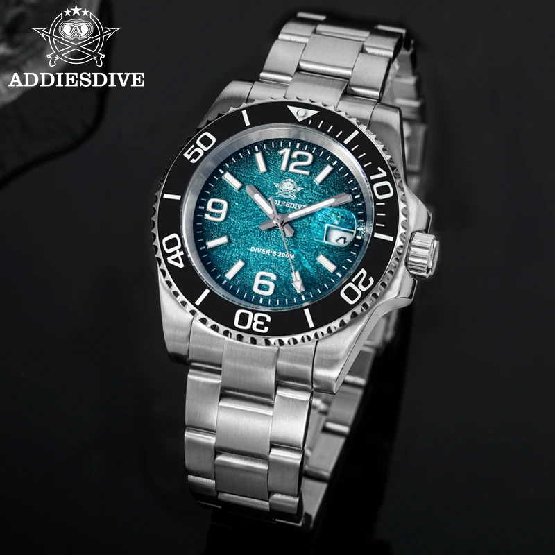 Addiesdive ساعة رجالية reloj hombre BGW9 سوبر مضيئة 20Bar مقاوم للماء عرض التقويم 316L ساعة كوارتز من الفولاذ المقاوم للصدأ AD2513