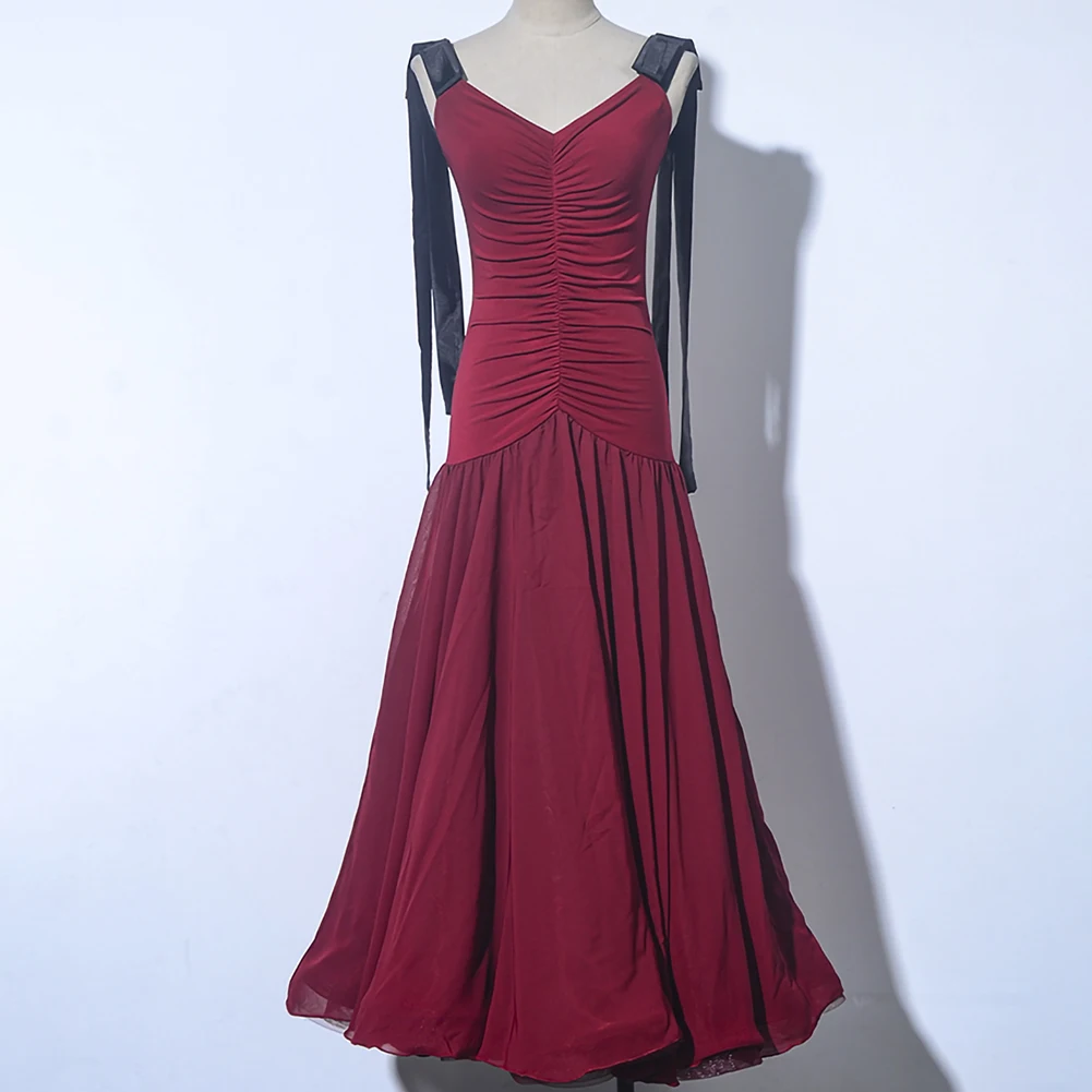 Sling Ballroom Dance Dress Practice Long Dress Sleeveless Stage Costume dark green Flamenco New wine red Backless