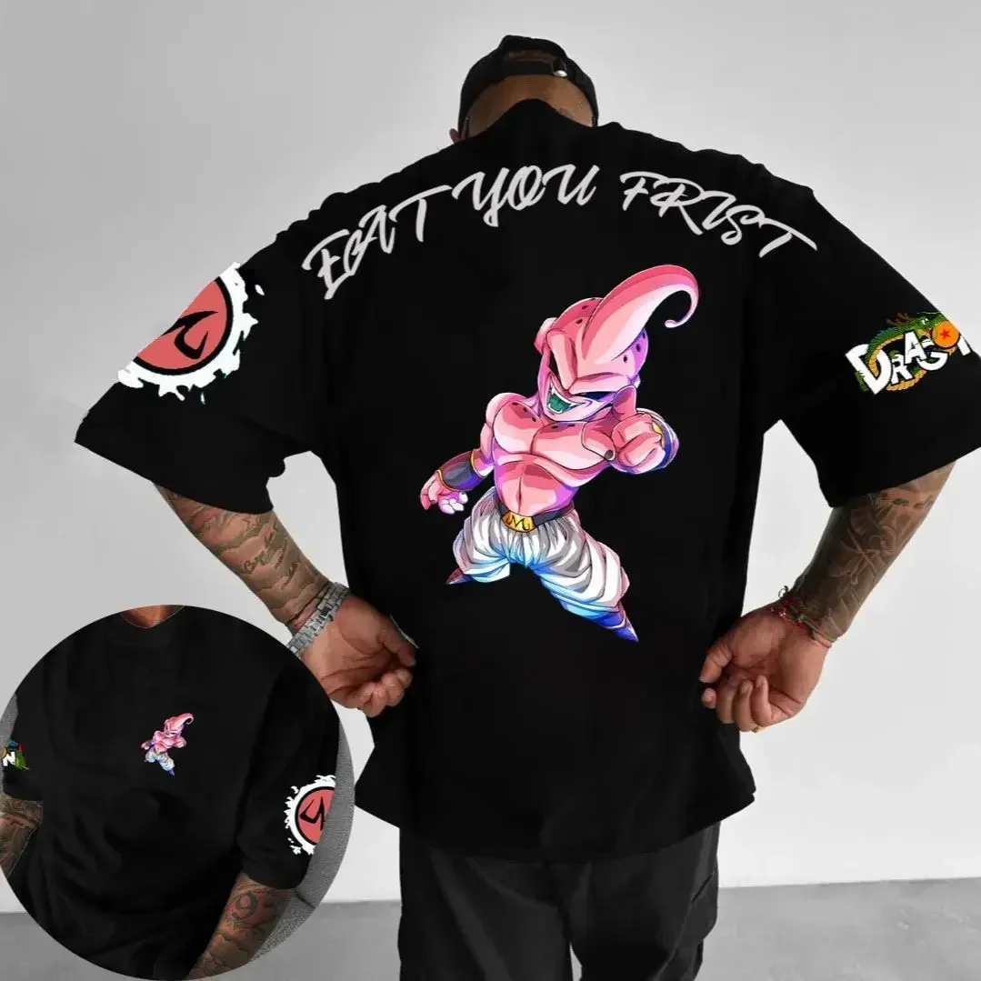 

Официальная хлопковая футболка с круглым вырезом в стиле хип-хоп с мультяшным принтом Dragon Ball Demon Buou, повседневная свободная футболка с короткими рукавами