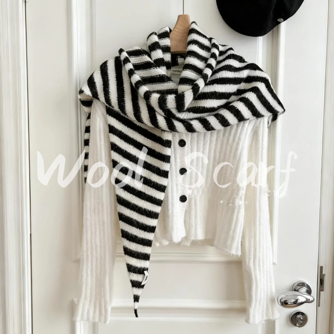 

Шерстяной треугольный шарф большого размера, женские полосатые шали, зимний теплый платок, шейный платок, хиджаб, пашмина, накидки