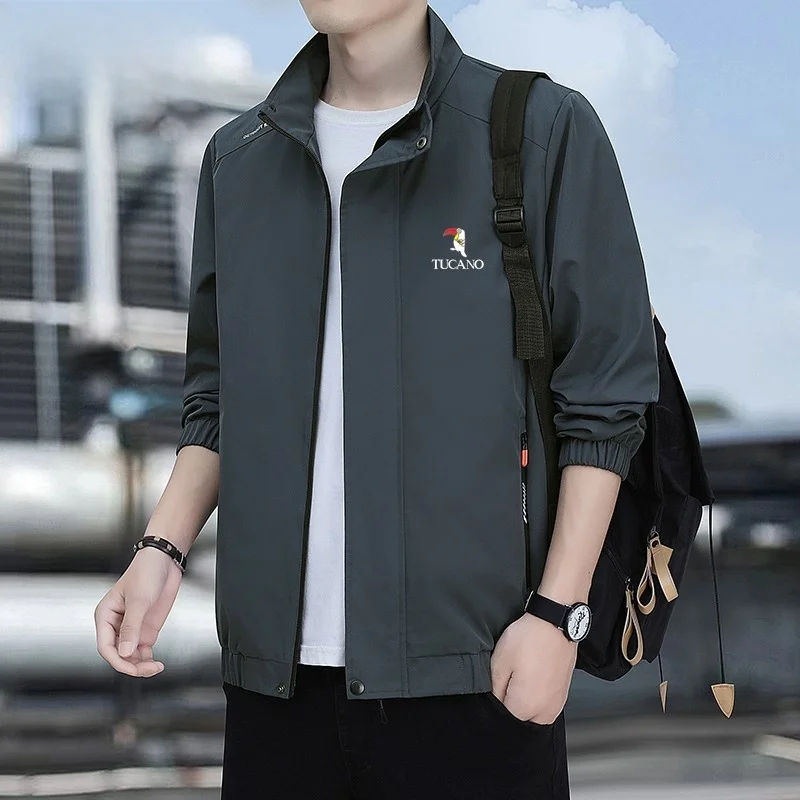 

Windproof Anti-Wrinkle Casual Sle Men's Jaet Stand Collar Spring Autumn Winter Outerwear Comfortable Fit Polyester Fabric