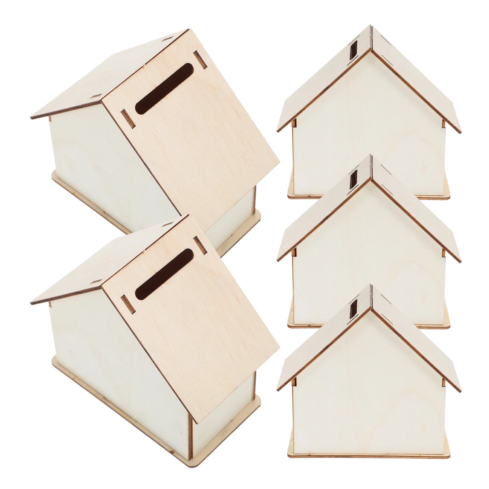 5 قطع من بنك الخنزير الخشبي غير المكتمل للأطفال على شكل منزل قديم، صندوق نقود ديكور للعملات المعدنية لتزيين غرفة الأطفال #5