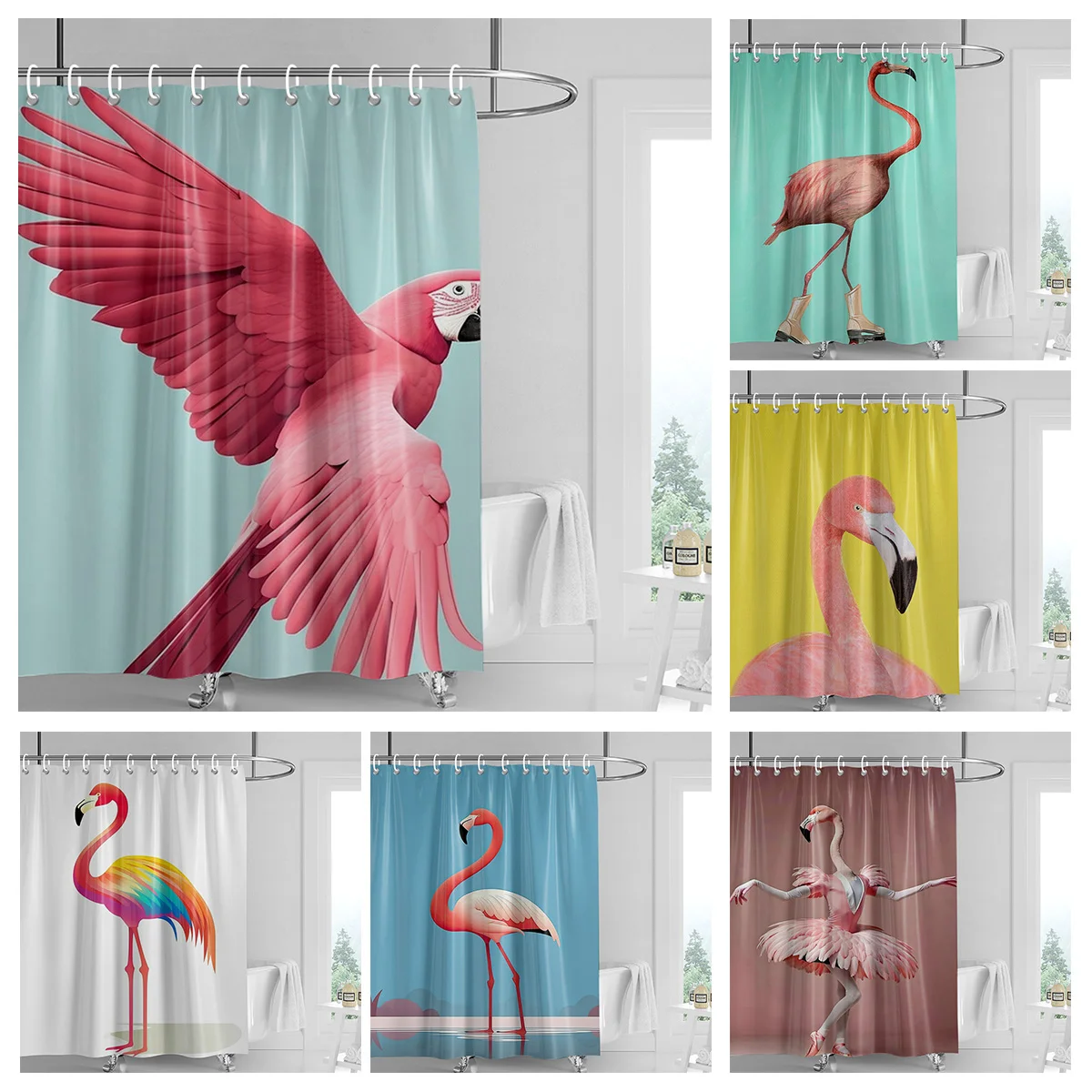 Home decoration shower curtains for bathroom waterproof curtain fabric Modern Nordic style Living Room amini flamingos nordic