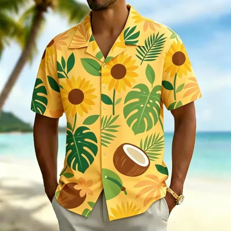 Men's Classic Hawaiian Floral Print Short Sleeve Button Down Versatile Summer Shirt for Beach Vacation and Daily Wear