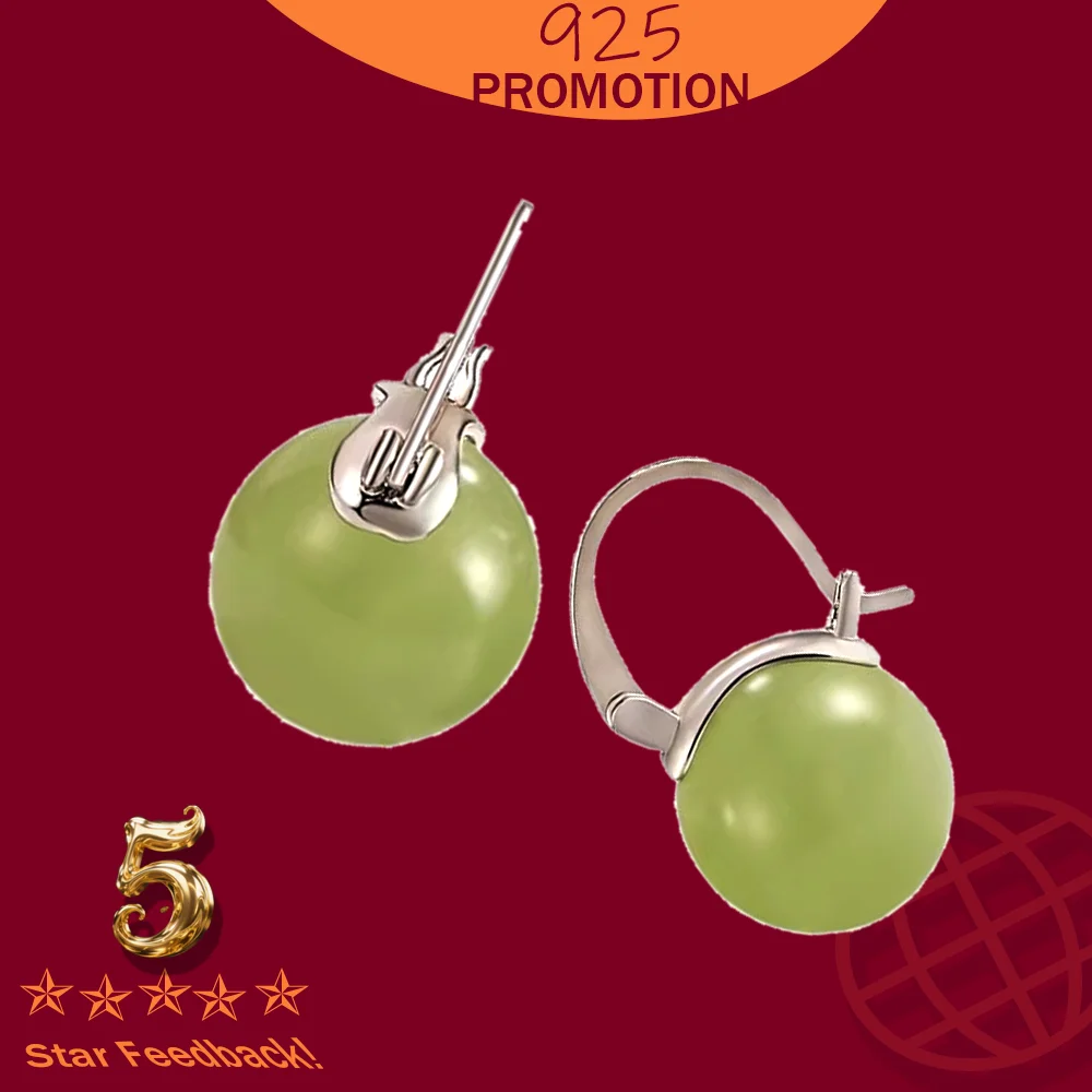 

2025 New Retro Jade Bead Earrings Gentle Lady Fashion Temperament Ear Buckle 925 Sterling Silver Earring Ancient Style Jewelry