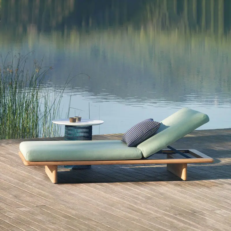 Outdoor Swimming Pool Teak Rainproof Bed Beach Preservative Wood Rattan Lounger