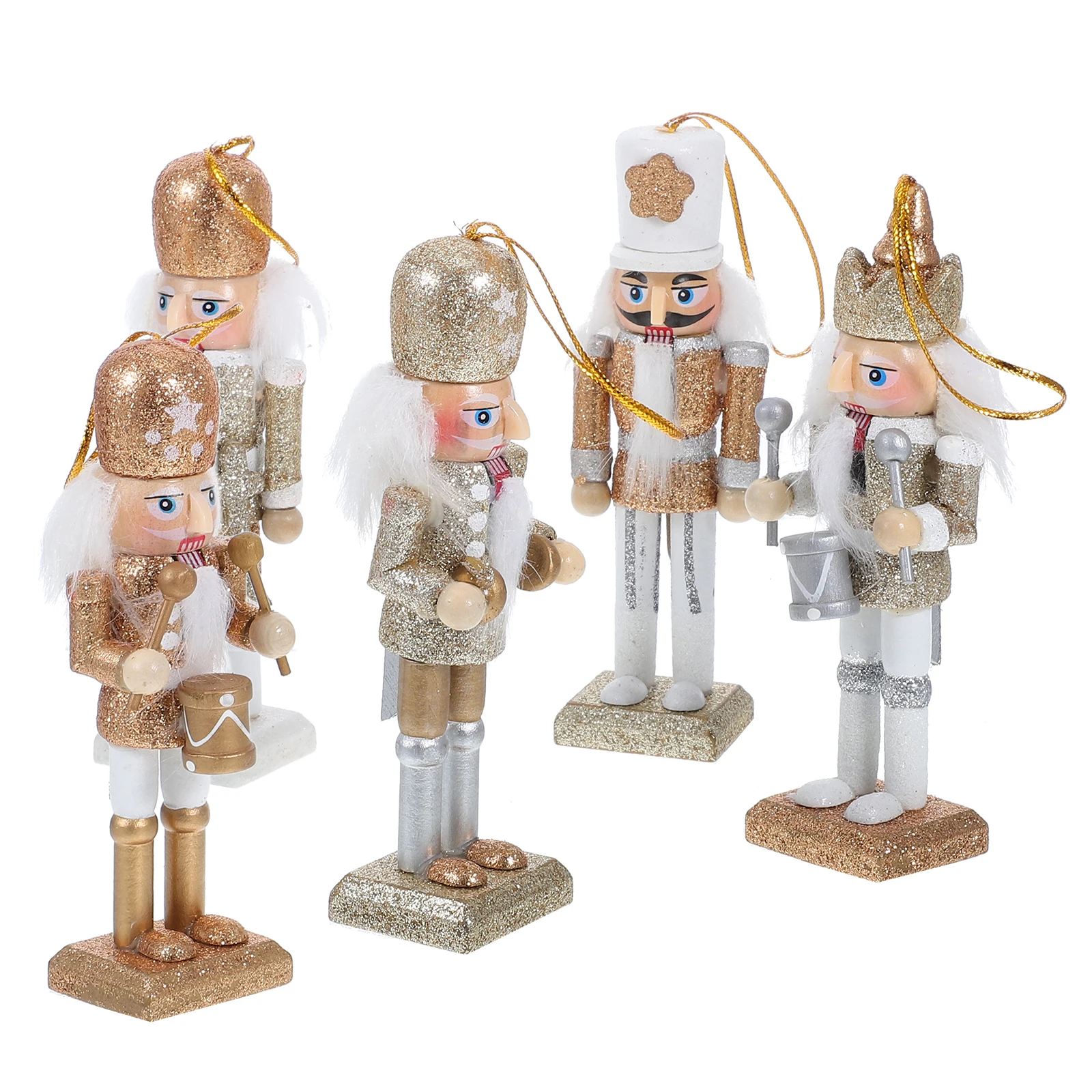 

Wooden Christmas Nutcracker Figures Ornaments Xmas Tree Doll Holiday Nutcracker Puppet Pendant Glittering Powder Doll Ornaments