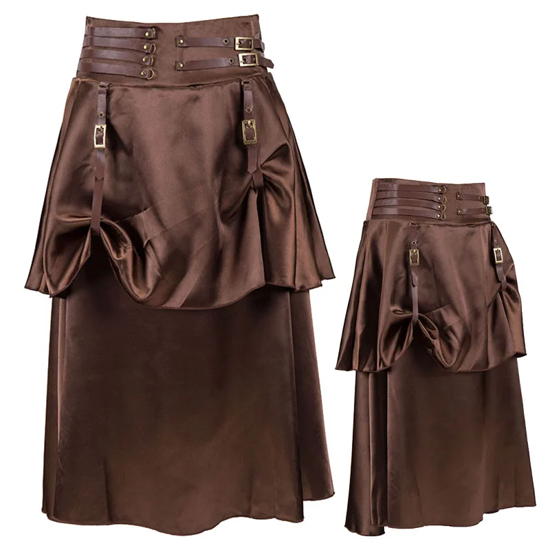 

Steampunk Corset Skirt Short Costume Women Punk Petticoat Halloween Brown Leather Skirt Ren Faire