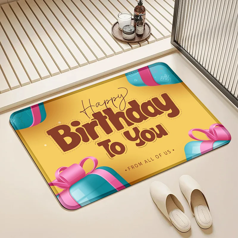

Happy Birthday Doormat Colorful Gift Box Non-Slip Floor Mat Home Entrance Door Rug Party Decor Supplies Birthday Celebration