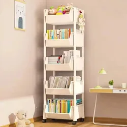 Multi-Tier Snacks Trolley Living Room Mobile Bookshelf with Wheels Bathroom Storage Shelf Kitchen Cabinet Plastic Cart Organizer