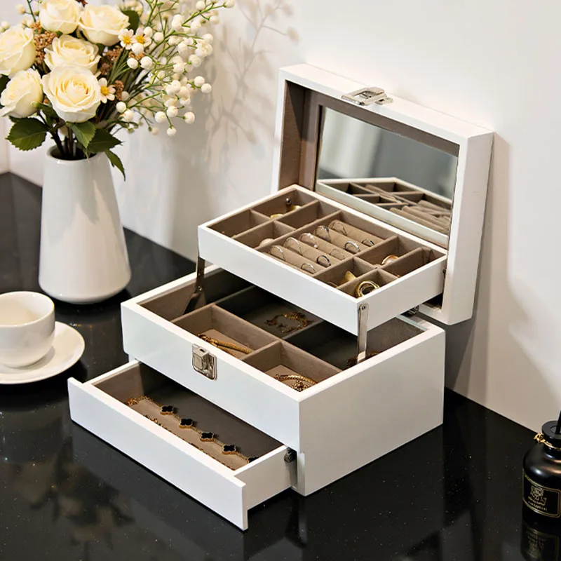 Solid Wood Jewelry Organizer Box Necklaces Rings Storage Cases Large Wooden Jewellery Container Earrings Bracelets Display Boxse