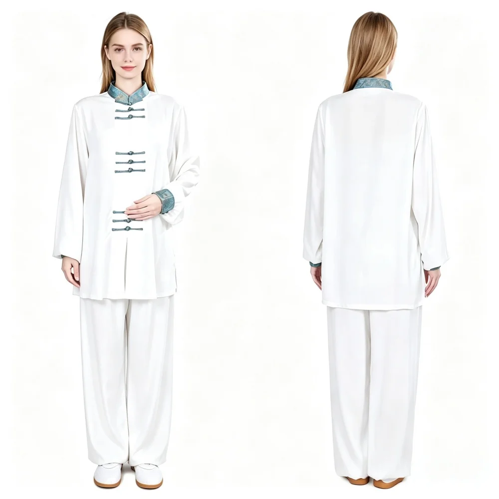Cotton Tai Chi Uniform for Women Traditional Kung Fu Suit Long Sleeve With Frog Buttons Spring Summer Martial Arts Clothing