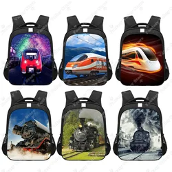 Steam Train Locomotive Print Backpack High-speed Rail Way School Bags for Teenagers Casual Trap Shoulders Bag Children Bookbag