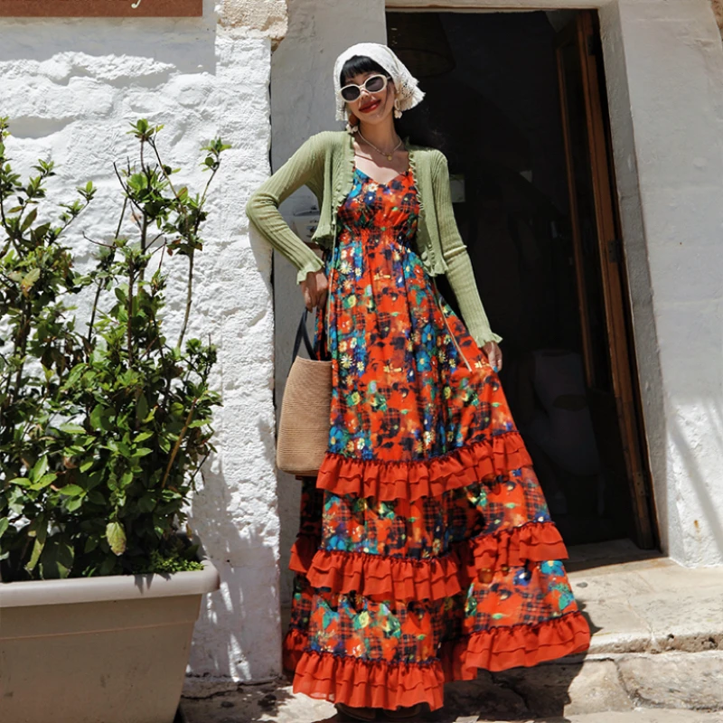 Tiyihailey vestidos sem mangas femininos verão senhoras roupas impressas nova moda 2025 camada cinta sexy bolo vestidos senhoras maxi