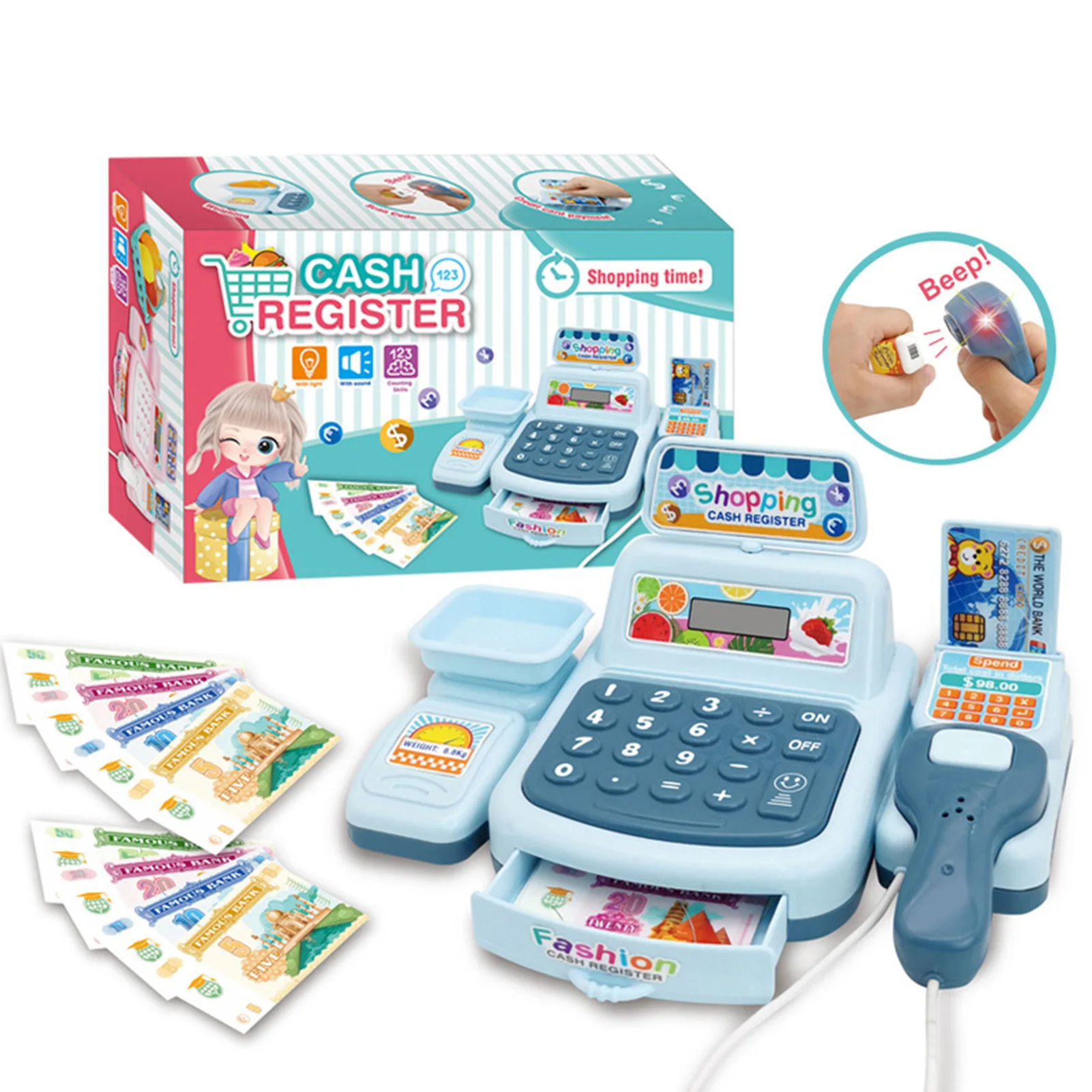 Kids Cash Register with Scanner Cash Register  with Scanner Interactive Kids Supermarket Checkout  for Children