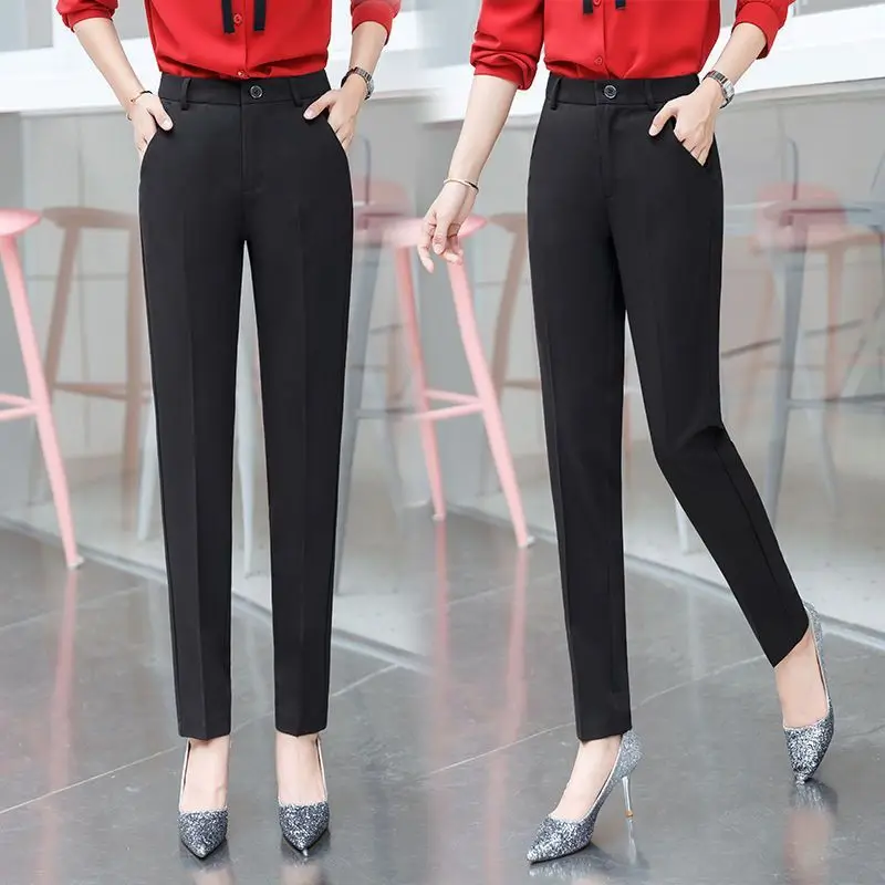 Simplicity Office Lady Summer Suit Pants Thin Women Solid Pockets Zipper High Waist Fashion Slim Straight Ankle Length Trousers