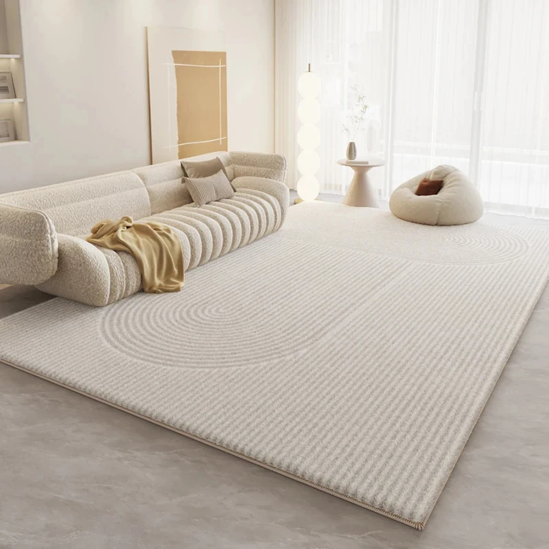 VIKAMA Wabi-Sabi Linear Circle Floor Mat Light Beige Embossed Texture Washable Anti Slip Modern Apartment Decor Carpet