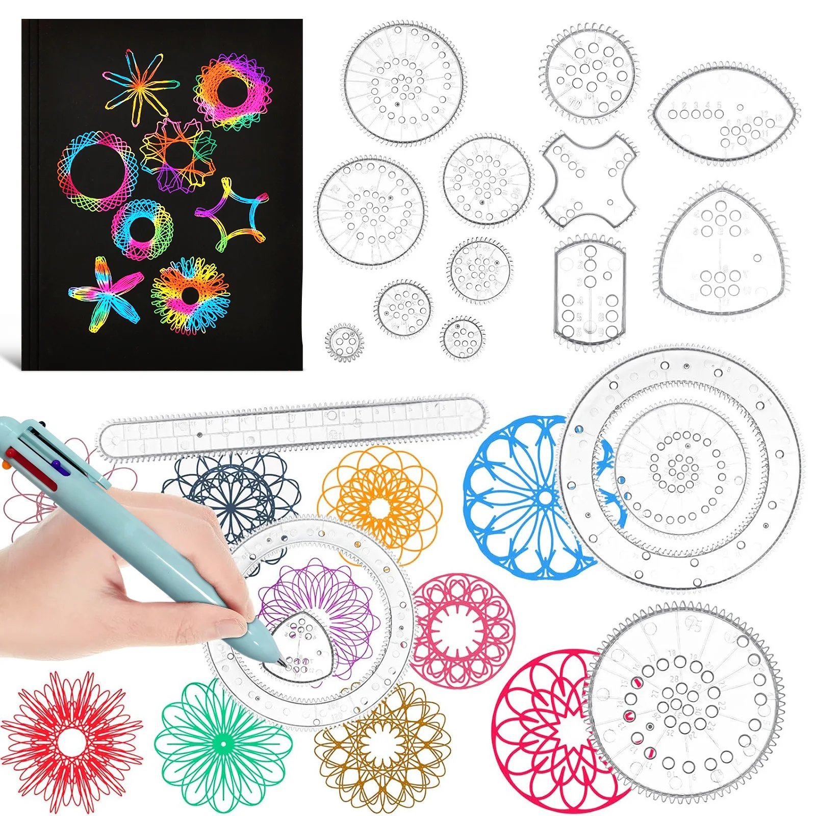 Spiral Art Drawing Kit Scratch Art Spirograph Gear Geometric Ruler Circle Template Stencils Make Countless Amazing Design
