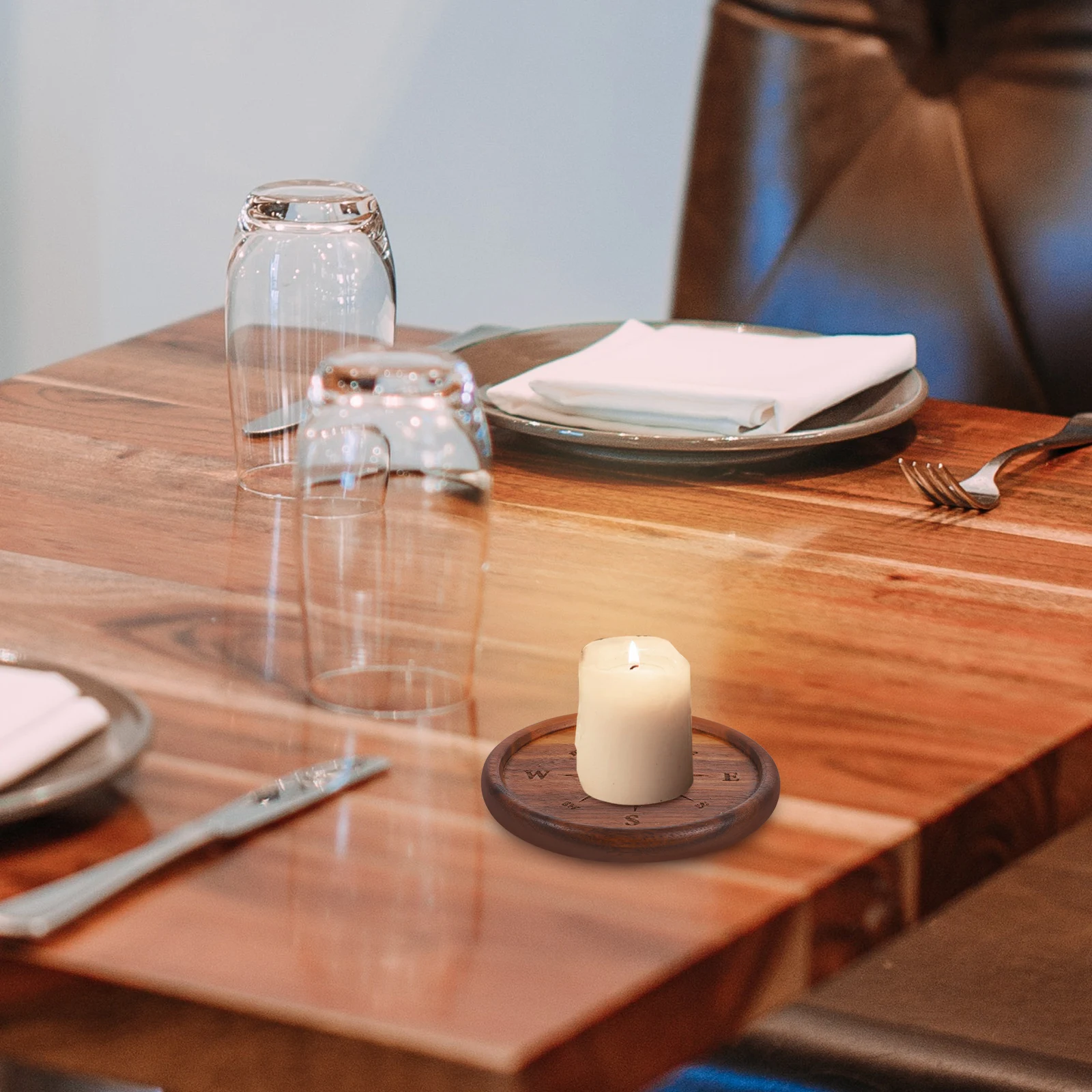 

1pc Wooden Tealight Holder Round Rustic Stand For Wedding Home Decor Display Tray Household Candleholder Desk Decor