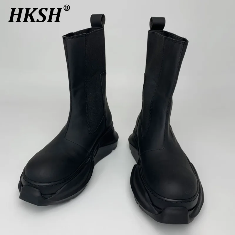 HKSH Men's Tide Dark RO Style Sub Line New PU Double-layer Thick Soled Boots Women Versatile Boots High Top Casual Chic HK3477