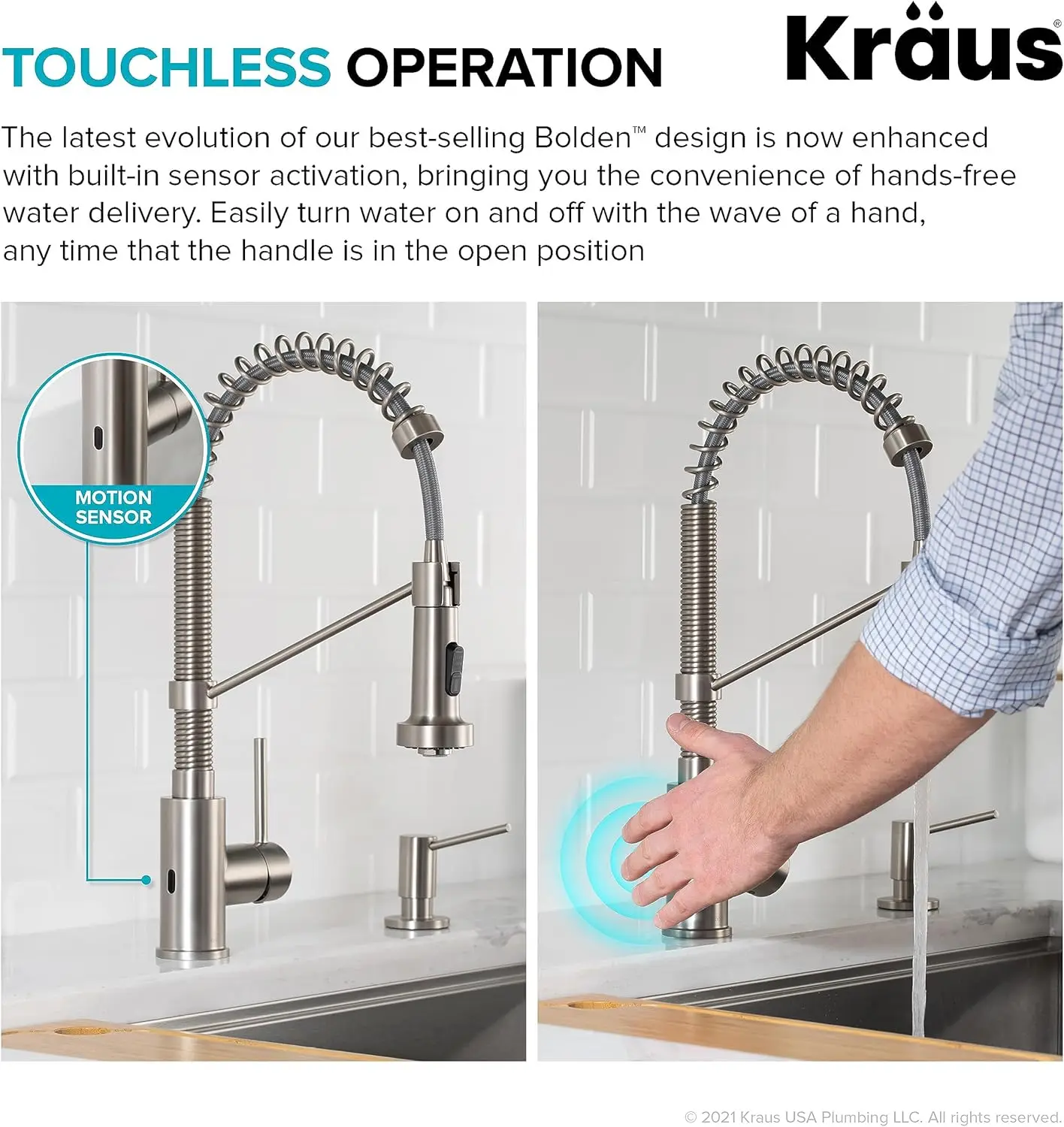 KSF-1610SFS Bolden Touchless Sensor Commerciële Pull-Down Enkele Handgreep 18-Inch Keukenkraan, Spotvrij Roestvrij Staal